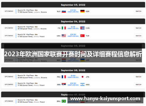 2023年欧洲国家联赛开赛时间及详细赛程信息解析