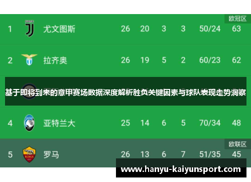 基于即将到来的意甲赛场数据深度解析胜负关键因素与球队表现走势洞察